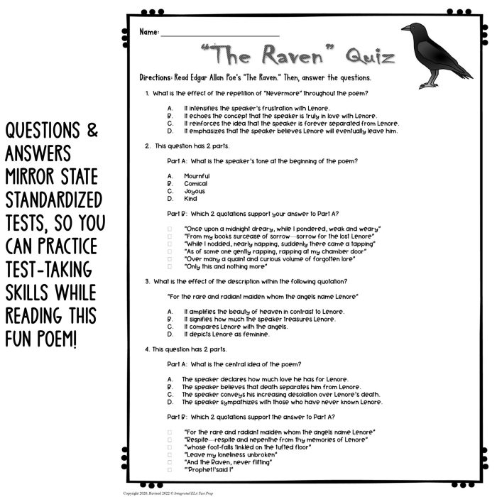 Comprehension questions for the raven