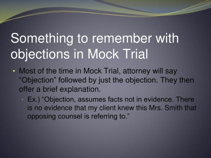 Types of objections in mock trial