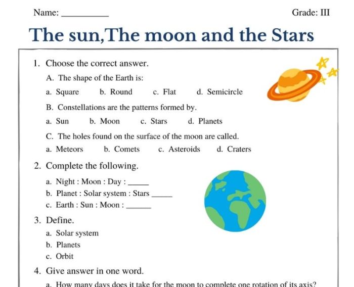 Earth moon and sun worksheet answer key