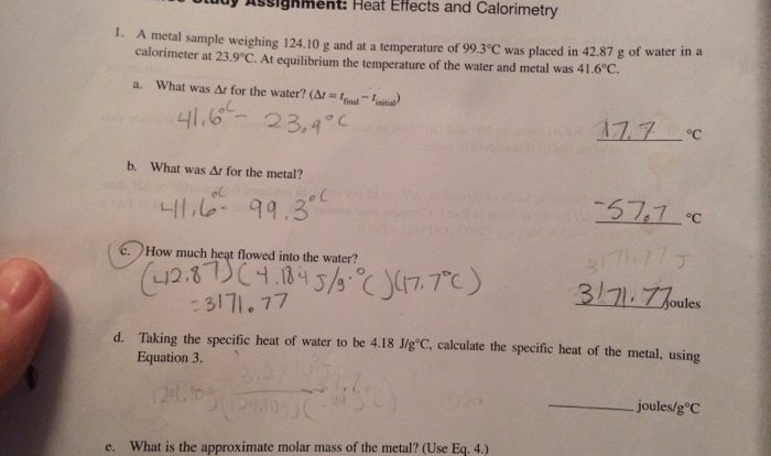 Experiment 14 heat effects and calorimetry advance study assignment answers