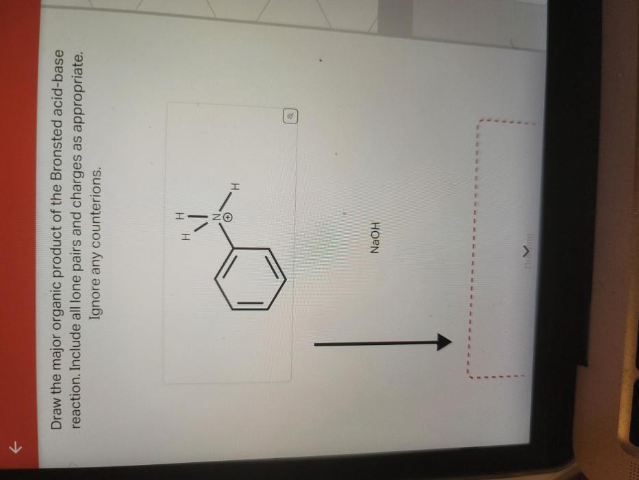 Draw the major organic product of the bronsted acid-base reaction