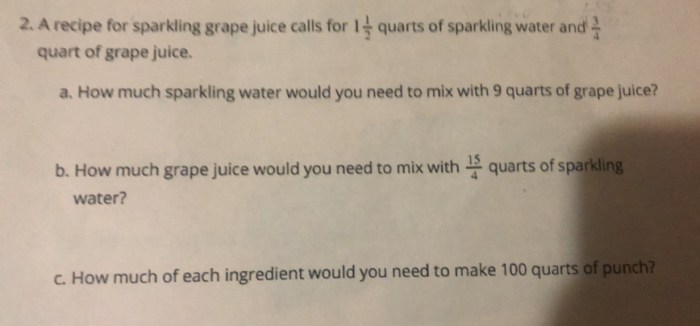 A recipe for sparkling grape juice calls for